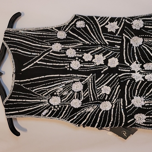 ADRIANNA Papell Black Ivory Beaded Halter Dress - Picture 10 of 12